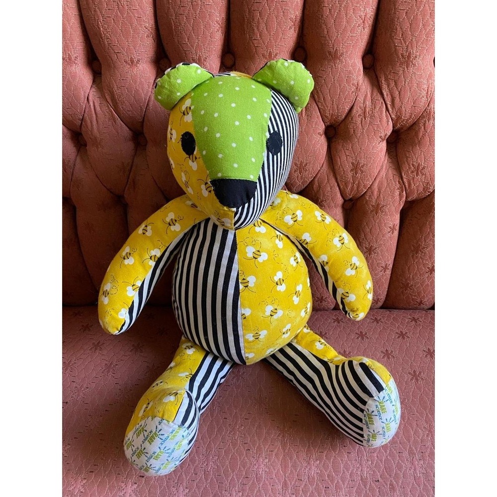 Rare Science Big Patchwork Stuffed Bear Bumble Bee Str Green 20in s52